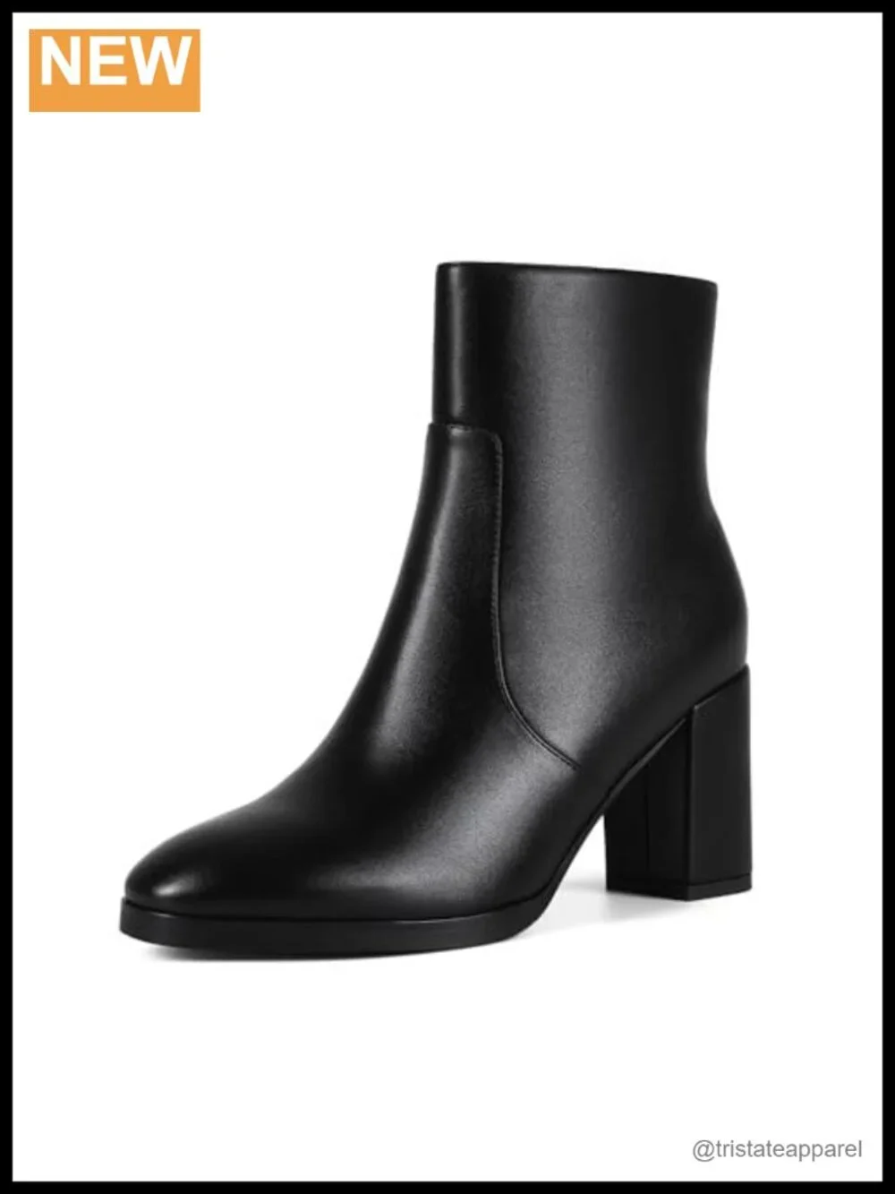 Women's Chunky Block Heel Ankle Boots Side Zip Round Toe Faux Leather